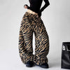 Women's zebra stripe print loose plush pants Tiger Print Lamb Wool Warm Casual Pants Women Y2K Straight Casual Trousers