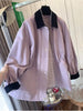 Retro Color Contrast Pink Polo Collar Loose Mid-length Coat for Women Spring and Autumn Korean Style Trench