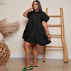 Elegant Women Puff Sleeve Single Breasted Lapel Collar Babydoll Dress Street White Big Swing Loose Smock Shirt Dresses
