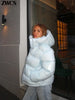 Solid Glossy Zipper Hooded Coats Women's Warm Elastic Waist Pleated Short Cotton Jacket Winter Lady High Street Outwear