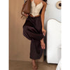 Solid Drapey Satin Loose Harem Pants Women Casual Elastic Waist Drawstring Design Long Pant Lady Commute Versatile Wear