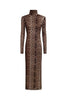 Leopard Print Long Sleeve Sexy Maxi Dress For Women Autumn Winter Elegant Turtleneck Printed Bodycon Long Dress