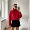2026Classic Commuter Style Women S Red Hooded Pilot Jacket Cotton Padded Elastic Ruffle Hem Loose Short Casual Coat