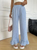 Women’s: versatile checkered, ruffled, straight-leg pants that add a touch of freshness and youthful appeal