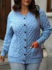 Women's Autumn and Winter Casual and Comfortable Retro Blue Ribbed Long-Sleeved Knitted Cardigan Sweater Jacket