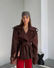 Solid Lace Up Short Windbreaker Women Elegant Full Sleeve Button Loose Chic Trench Coat Office Lady Daily Commute Outwear
