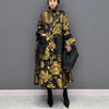 Gold Flowers Jacquard Korean Style Woman Winter Loose Fit Chic Dress Big Size Turtleneck Girls Unique Casual Robe JJXD679