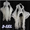 Women Gothic White Vintage Lace Dress Flare Sleeve Medieval Cardigan Cosplay Elegant Long Tail Outwear Victorian Ball Gown