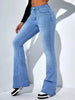 Women's Stylish Elegant Denim Flare Pants with Pocket, Casual Fit for All Seasons, Moderate Thickness Denim Trousers