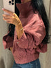 Women Dusty Pink Faux Suede Cropped Jacket Chic Full Zip Stand Collar Elastic Hem Short Coat Autumn Casual Street Outwear