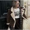 French Vintage Lamb Wool Women Coat Patchwork Full Sleeve Lapel Parka Coat Loose Winter Warm Jacket Thicken Pocket Lady Overcoat