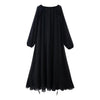 Casual Solid Ruffles Patchwork Robe Women Minimalist Full Sleeve Mesh Loose Fit Lace Up Maxi Dress Vacation Daily Date Wear