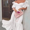 Dress Women Off Shoulder Mid Length Dresses Solid Dot Sexy Splice Tight High Waist V Neck A Line Elegant Slim Fit Vestid