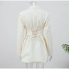 Solid Cinched-waist Mini Dress Women Casual V-neck Full Sleeve Shoulder Pads A-line Vestidos Lady Chic Party Street Gowns