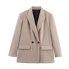 Women Lapel Loose Double Breasted Suit Jacket Solid Color Flip Pocket Long Sleeve Blazers Chic Office Lady Outfits