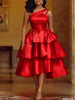 Women Elegant Shiny One Shoulder Ruffle Layered Christmas Party Dresses Date Out Birthday Wedding Guest Event Occasion Gowns
