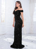 Off The Shoulder Mermaid Evening Dress Red Stretchy Sequin Velvet Slash Neck Floor Length Women Party Dresses