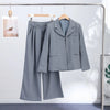 Elegant Button Jacket Pants Suit Women Solid Loose Full Sleeve Lapel Jackets Straight High Waist Trousers Suit