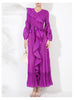 Chic Pleated Women's Dress Irregular Ruched Patchwork Design V Collar Niche Elastic Loose Lace Up Clothing 2DB1191