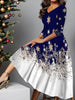 Christmas Dress Women Snowman Snowflake Print Elegant Party Dresses Woman Fall Flare Sleeve Pullover Party Dress