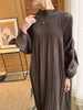 Puff Sleeve Pleated Dress Solid Color Long Length Women Loose Causal Elegant Dresses Designer Clothes Autumn 2DA1731