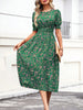 Women's Floral Print Puff Sleeve Dress, Round Neck Waist Tie Design, Boho Style Woven Fabric, All Season Wearable
