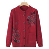 Korean Women's Clothes Knit Woolen Printed Cardigan Coat Middle Aged Mother Knitwear Tops Vintage Grandma Sweater Jacket