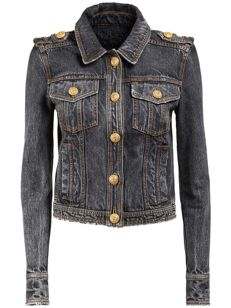 High Street F/W Designer Women's Lion Buttons Stone Wash Denim Jacket