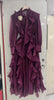 Purple Dress Women Bow Collar Ruffles Lace Up Waist Long Sleeves Embroidery Dresses Autumn 3A555