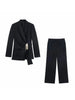 Women Suit Pants Two-Piece Set Buckle Decoration Long Sleeve Blazer Coat + Straight-Leg Pants 2 Pieces Sets Chic Woman Outfits