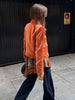 Chic Orange Velvet Lapel Short Jacket Women Solid Loose Single Breasted Full Sleeves Pockets Jackets Lady Casual Daily Wear