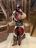 Vintage Ethnic Geometric Print Coat Women Belted Waist Faux Fur Cuff Patchwork Open Front Maxi Robe Autumn Winter Chic Cardigan