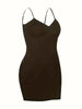 Plus Size Autumn Solid Casual Dress Women's Adjustable Suspender V Neck Slight Stretch Sexy Short Dress