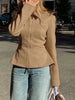 Vintage Waist Cinching Women Short Coat Long Sleeve Zipper Crop Lapel Coats Lady Daily Commute Street Outerwear