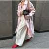 Oversize Women's Stand Collar Trench Coat Full Sleeved Single Breasted Pocket Side Split Long Windbreaker Autumn Lady Outwear