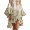 European and American Style Printed Lotus Leaf Hem Dress for Women, Vacation-Inspired, Loose Fit, Flowing, Stylish Shor