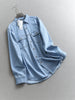 Women's Same Solid Color Lapel Pocket Medium and Long Loose Coat Long Sleeve Casual Denim Shirt