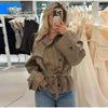 Vintage Plaid Belted Jackets Women Slim Full Sleeves Double-breasted Lapel Cropped Coats Ladies Autumn Outwear