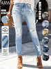 Women's Casual Elegant Party Solid Color Washed Cat Whisker Pattern Denim Ripped Skinny Jeans Tapered Pants Simple Daily Wear