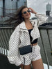 Polka Dot Shorts Sets For Women Outfits Long Sleeve Zipper Turtleneck Jacket Coat Spring Woman Elegant 2 Piece Set