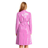 Adults Womens Glossy Open Front Long Jackets with Belt Long Trench Coat Blazer Lapel PU Leather Overcoat Streetwear Clubwear