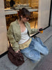 Cropped Bomber Short Jackets Women Solid Folded Hem Zipper Pockets Full Sleeves Coats Women Lady Casual Daily Street Outwear