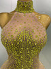Sexy Sparkly Silver Rhinestone See Through Mesh Long Dress Women Evening Birthday Party Bar Stage Show Costume