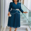 Elegant Church Dresses A Line Pleated V Neck Long Sleeves 3D Flower Peplum Office Ladies Wedding Guest Party Outfit Curve