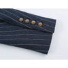 Slim Fit Women Striped Cropped Suit Jacket Notched Lapel Double Breasted Metal Buttons Vintage Military Blazer Fall Outerwear