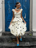 Polka Dot Puff Sleeve Dress Women's V-neck Waist Cinching Pleated Mini Dresses Spring Lady Elegant Casual Wear
