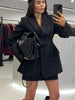 Notched Black Blazer Coats For Women Elegant Single Breasted Suit Jacket Female Long Sleeve OL Chic Street Outerwear
