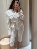 Polka Dot Cropped Pants Set For Women Y2K Stand Collar Lace Up Jacket High Waist Capri Pants Lady Street 2 Pieces Outfit
