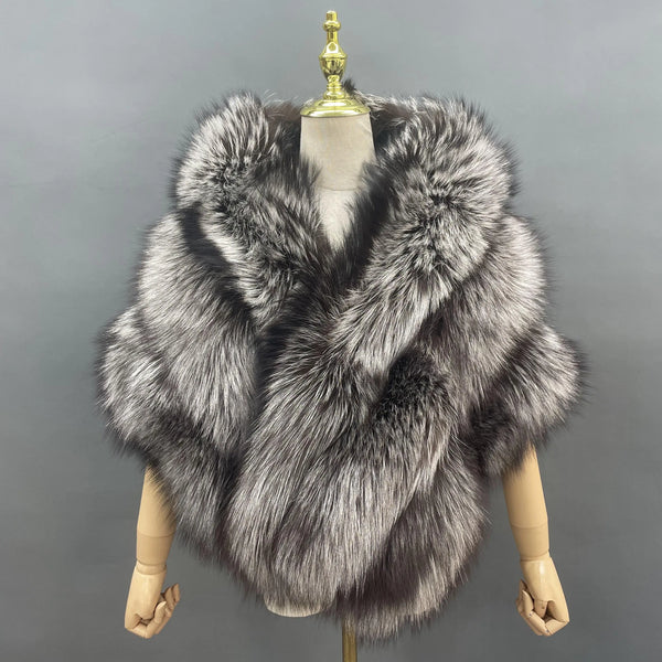 Janefur Real Fox Fur Shawl Poncho Women Elegant Wedding Bridal Formal Party Warm Winter Natural Fur Cape Coat