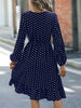 Spring Autumn Dots Print Elastic Waist Dresses Women V Neck Long Sleeve Dress Female Office Commuter Casual A-line Gown